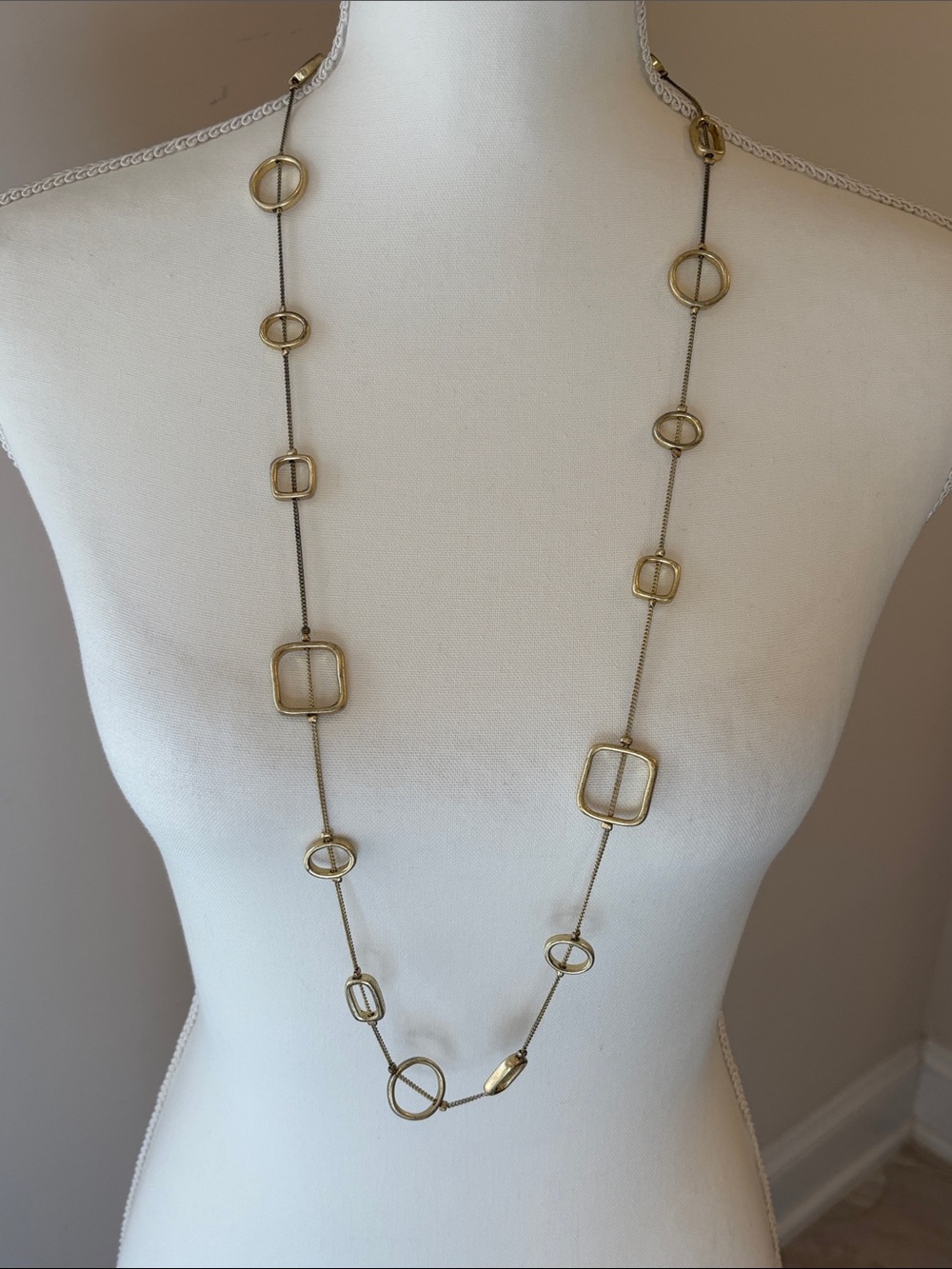 Gold Geometric Link Long Necklace - Women Jewelry